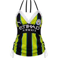 Football Halter Neck tops/ Mini Dress-Manchester City F.C. (black Neon Stripes)