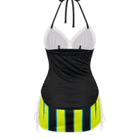 Football Halter Neck tops/ Mini Dress-Manchester City F.C. (black Neon Stripes)