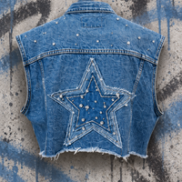 A Star Is Born Cropped Upcycled Denim Vest