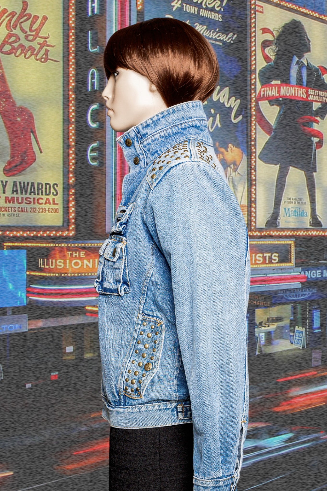 Hey Stud Upcycled Cropped Denim Jacket