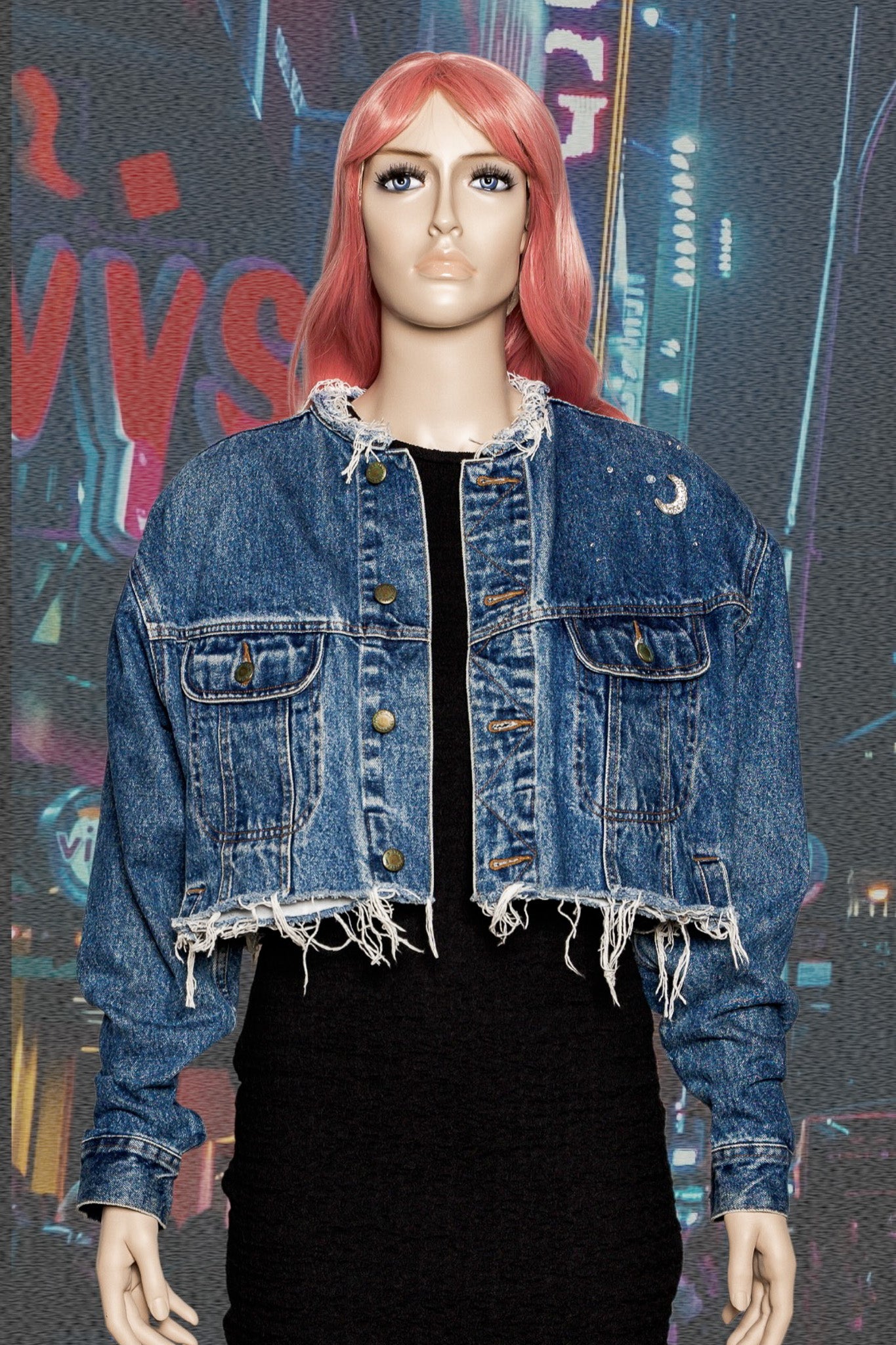 A Star Is Born Cropped Upcycled Denim Jacket