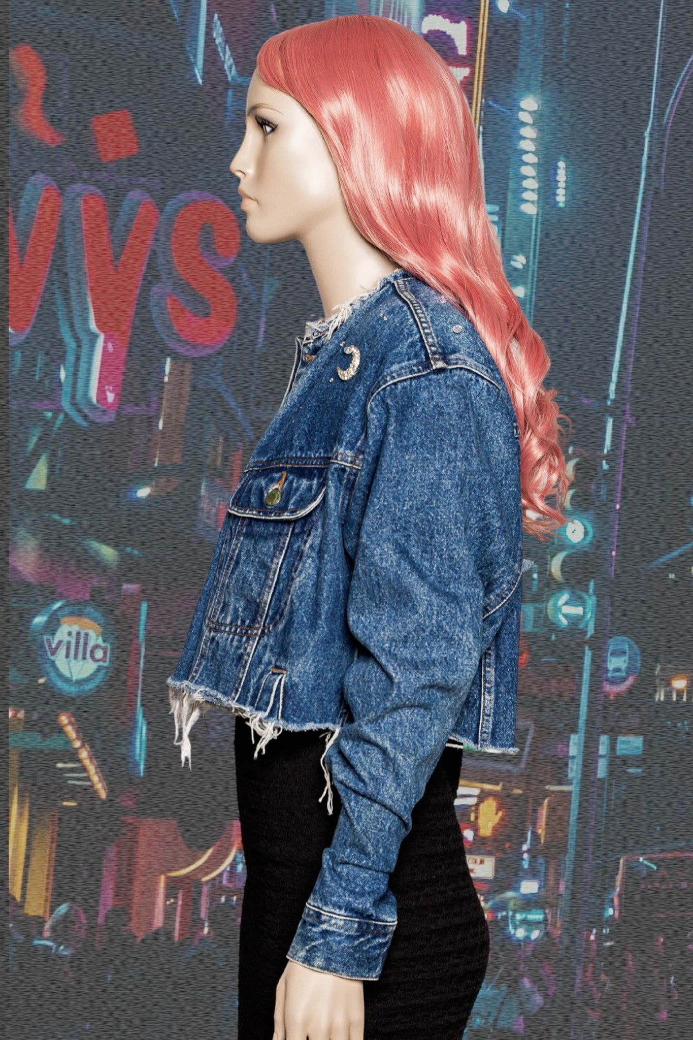 A Star Is Born Cropped Upcycled Denim Jacket