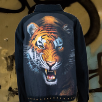 Hear Me Roar Black Studded Upcycled Denim Jacket