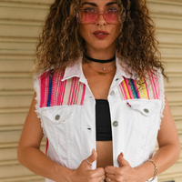 Mexicana White Upcycled Levi's Denim Vest