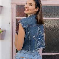 A Star Is Born Cropped Upcycled Denim Vest