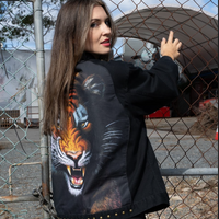 Hear Me Roar Black Studded Upcycled Denim Jacket