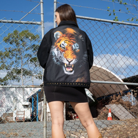 Hear Me Roar Black Studded Upcycled Denim Jacket