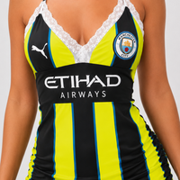 Football Halter Neck tops/ Mini Dress-Manchester City F.C. (black Neon Stripes)