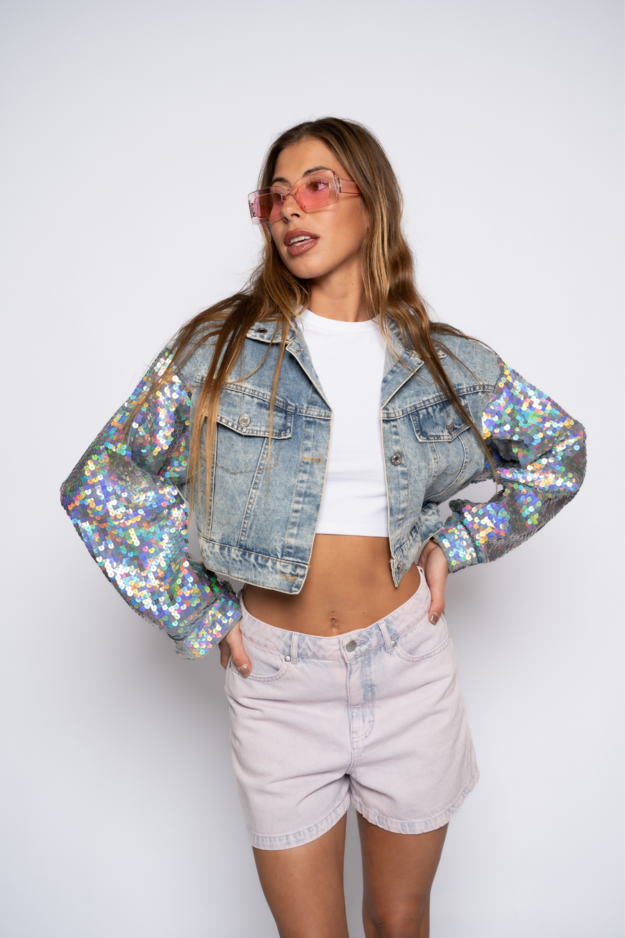 Dany Sequins Sparkle Sleeve DENIM