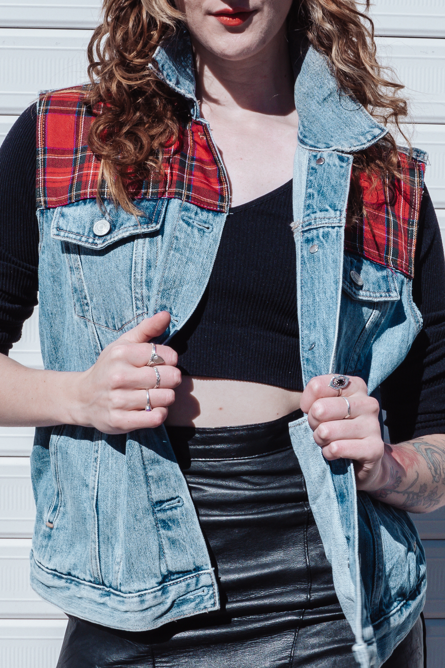 Rebel Tartan Upcycled Denim Vest