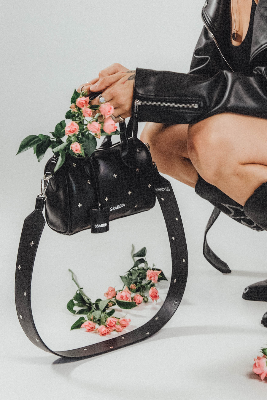 The Deja Vu SSABBIA Studded Black Handbag