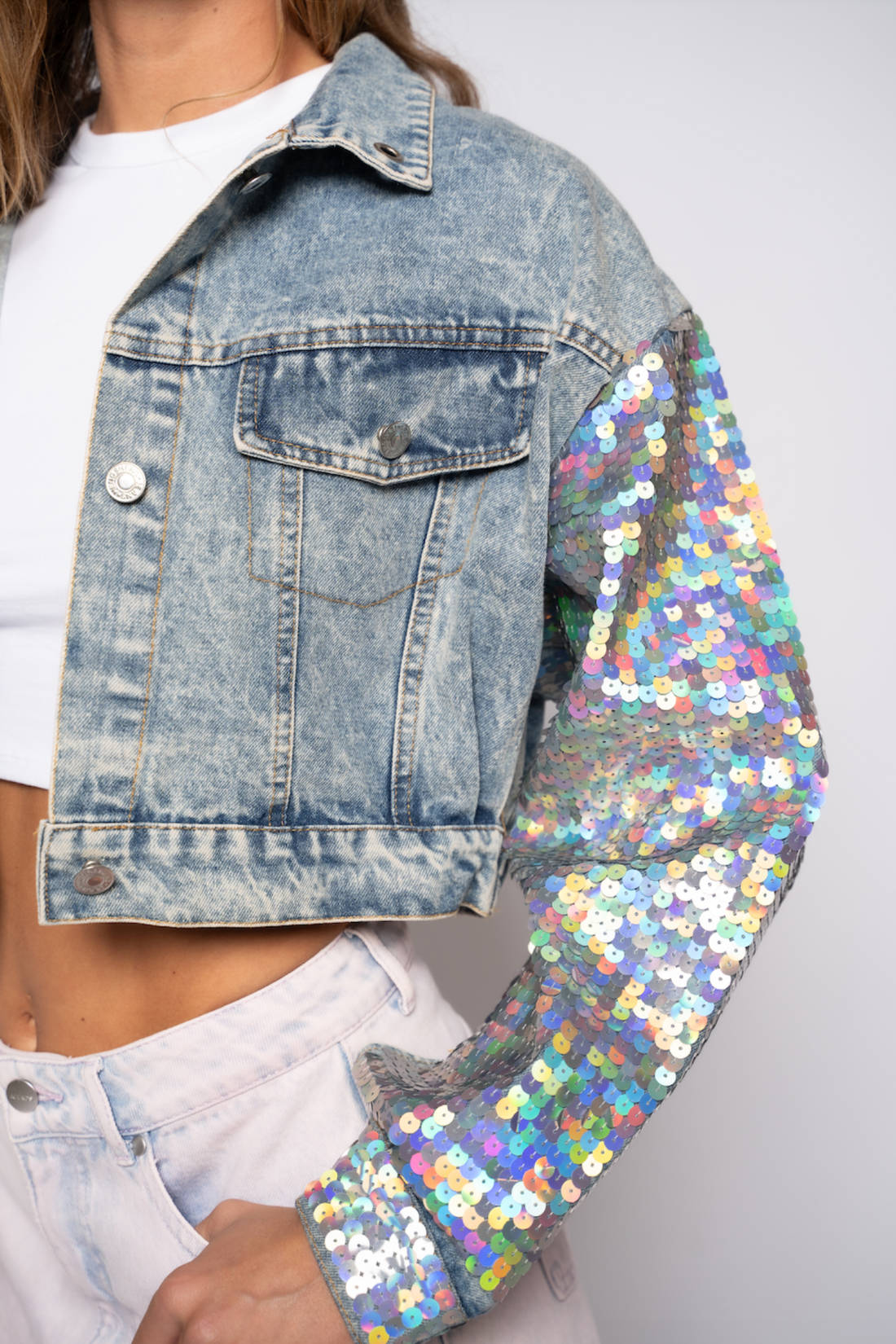 Dany Sequins Sparkle Sleeve DENIM