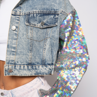 Dany Sequins Sparkle Sleeve DENIM