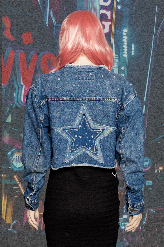 A Star Is Born Cropped Upcycled Denim Jacket
