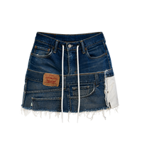 Upcycled Denim Mini Skirt -  Dark Blue