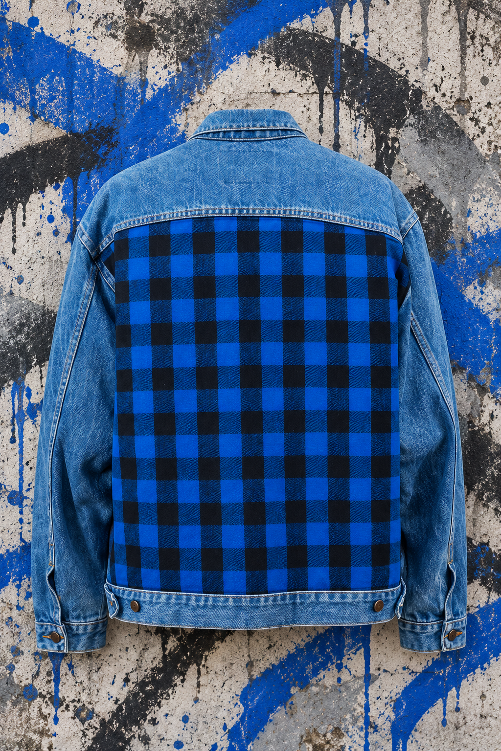 Blue Flannel Upcycled Denim Jacket
