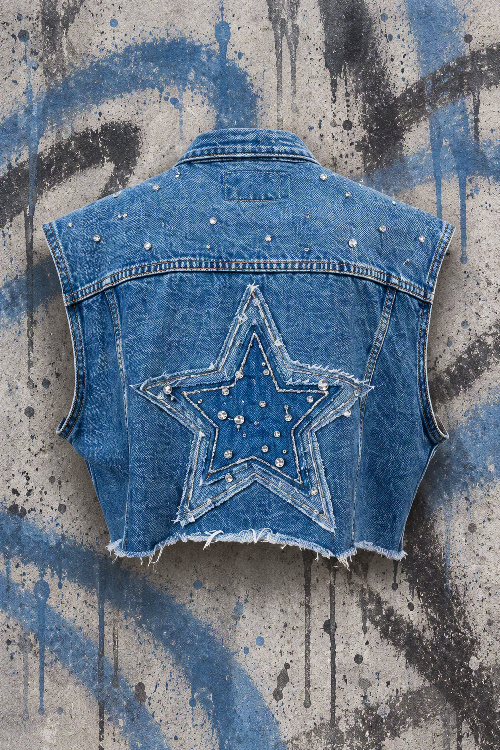 A Star Is Born Cropped Upcycled Denim Vest