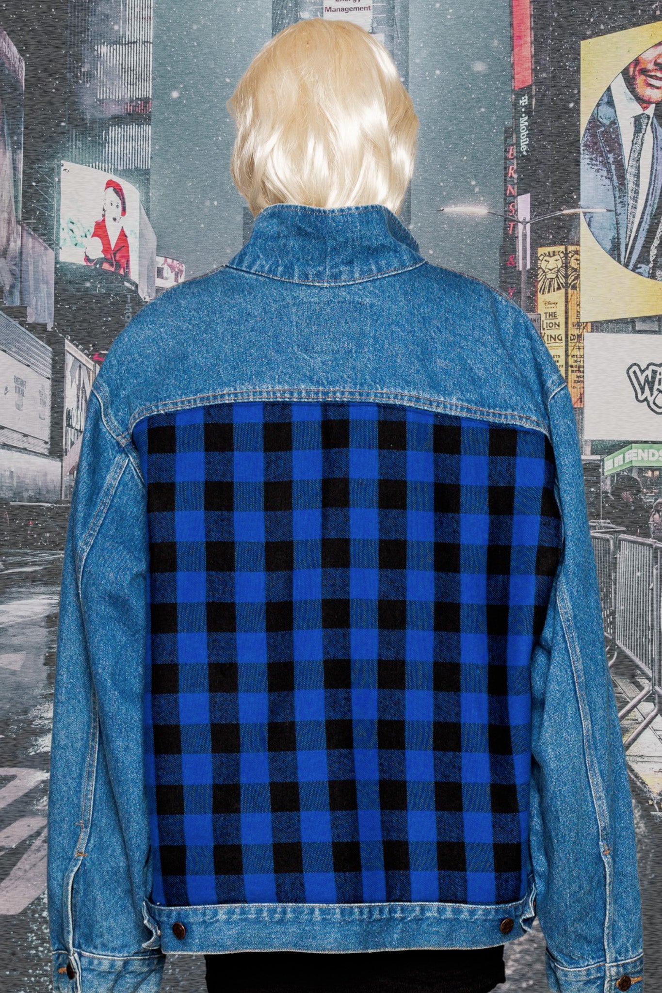 Blue Flannel Upcycled Denim Jacket