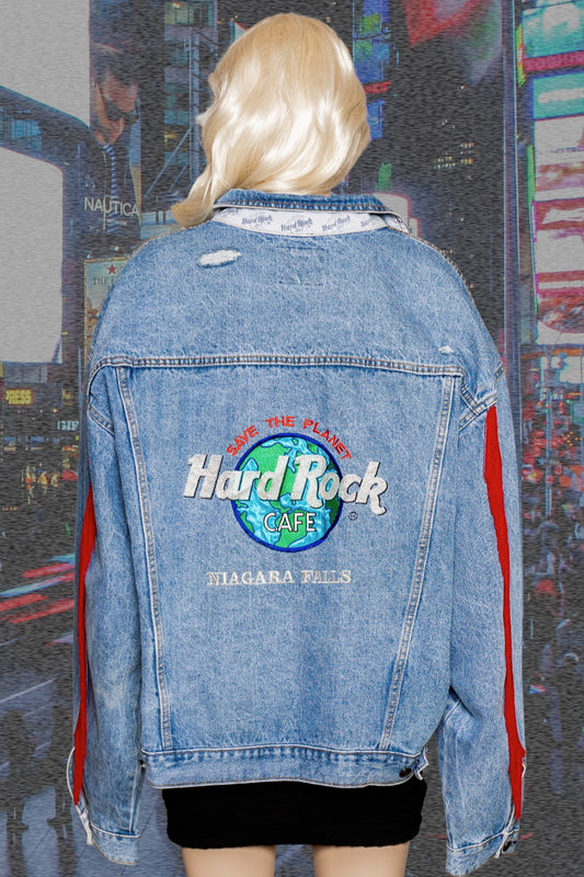 Hard Rock Vintage Distressed Upcycled Denim Jacket