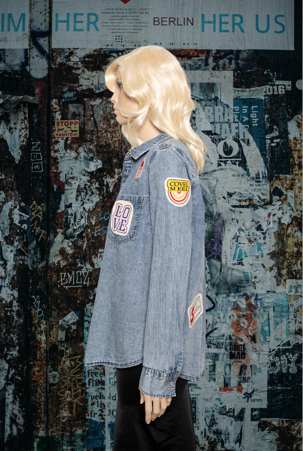 NYC Mixed Patches Denim Long-Sleeve Shirt