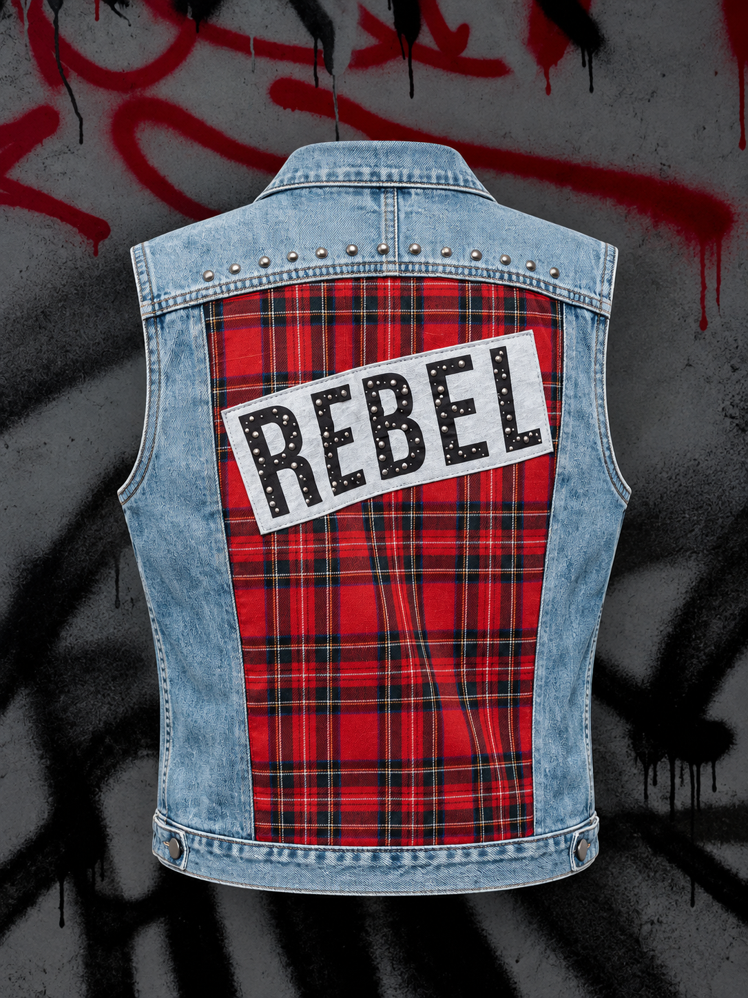 Rebel Tartan Upcycled Denim Vest
