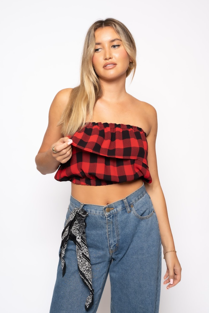 Ariel Tube Top - Red Checked