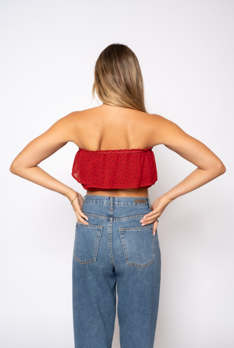 Ariel Flowy Tube Top - Red Polkadots