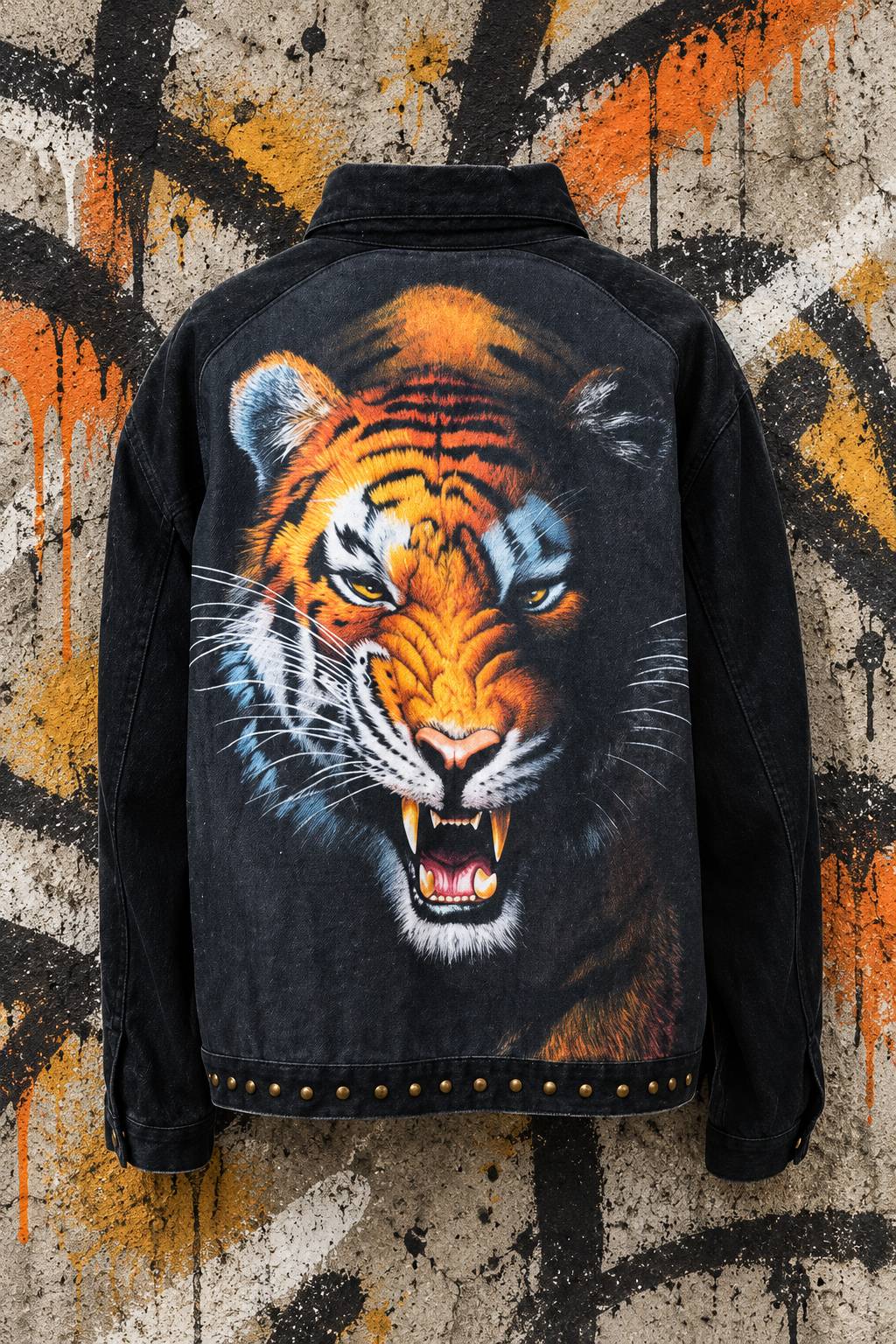 Hear Me Roar Black Studded Upcycled Denim Jacket