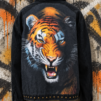 Hear Me Roar Black Studded Upcycled Denim Jacket