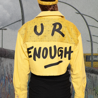U R Enough Upcycled Yellow Cropped Denim Jacket