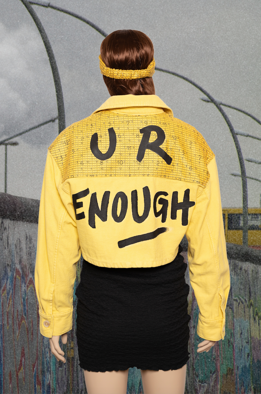 U R Enough Upcycled Yellow Cropped Denim Jacket